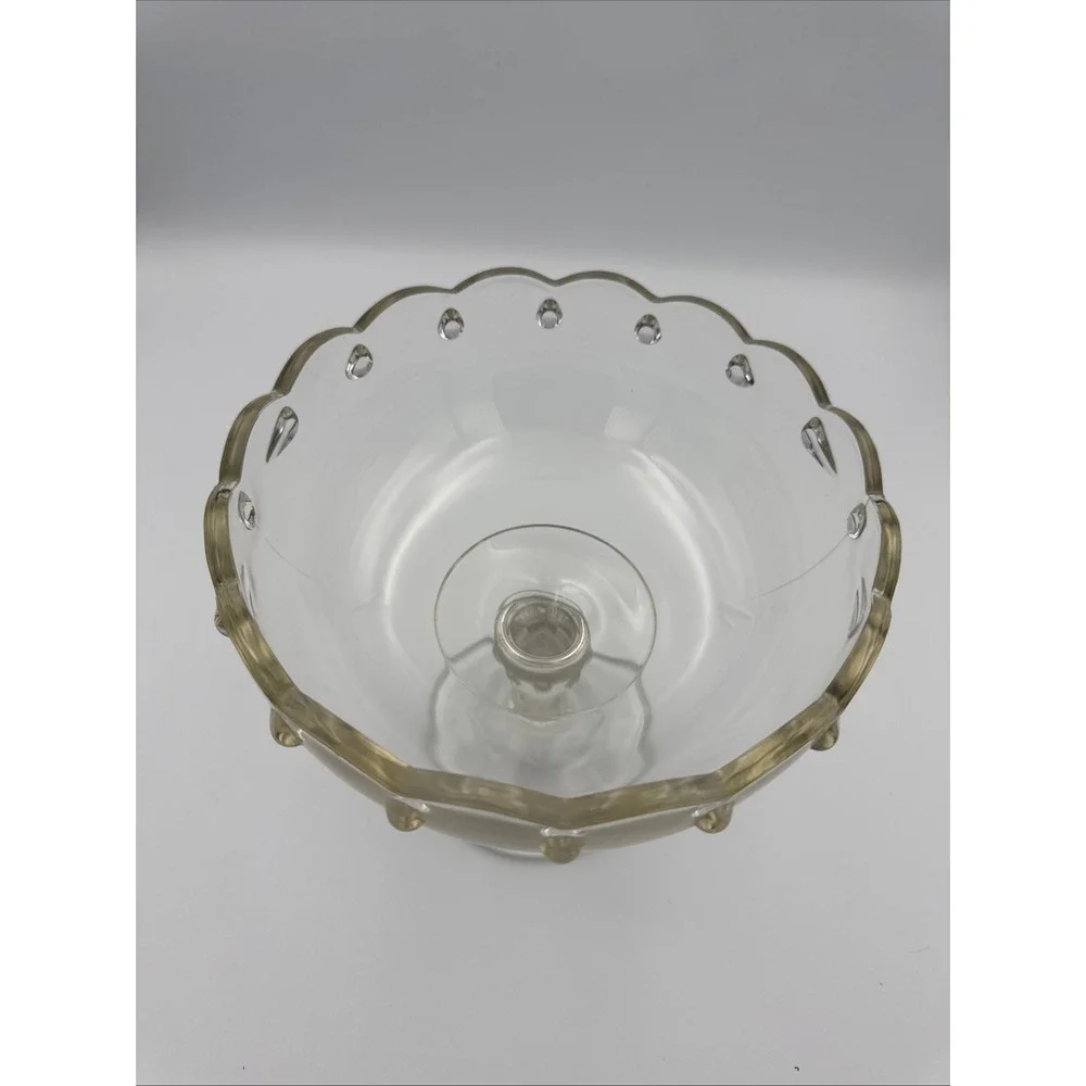 Vintage INDIANA GLASS Clear Teardrop Scalloped Pedestal Compote Candy Fruit Bowl